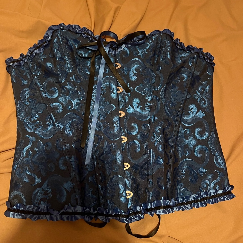 Blue and Black Brocade Corset